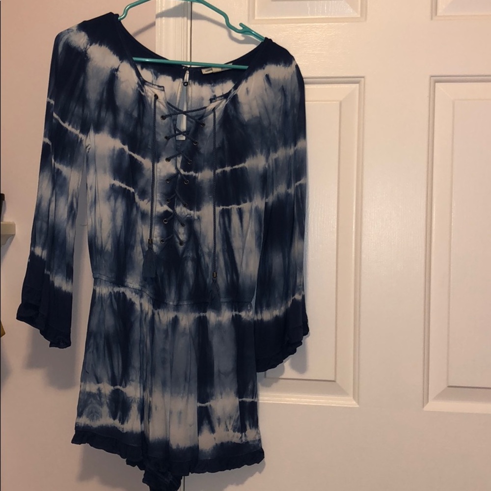 american eagle tie dye lace up romper